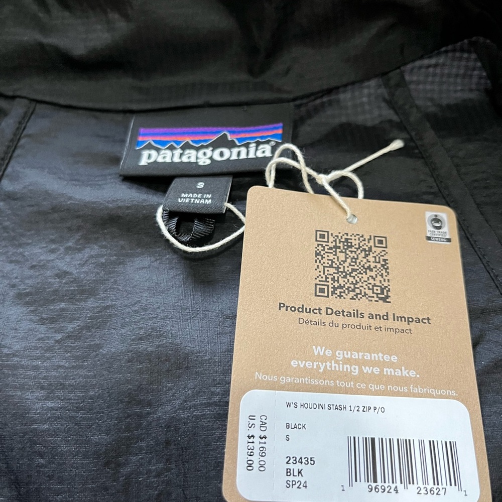 New Patagonia Houdini Stash 1/2 Zip Pullover Jacket Black Windbreaker Womens - Picture 5 of 10